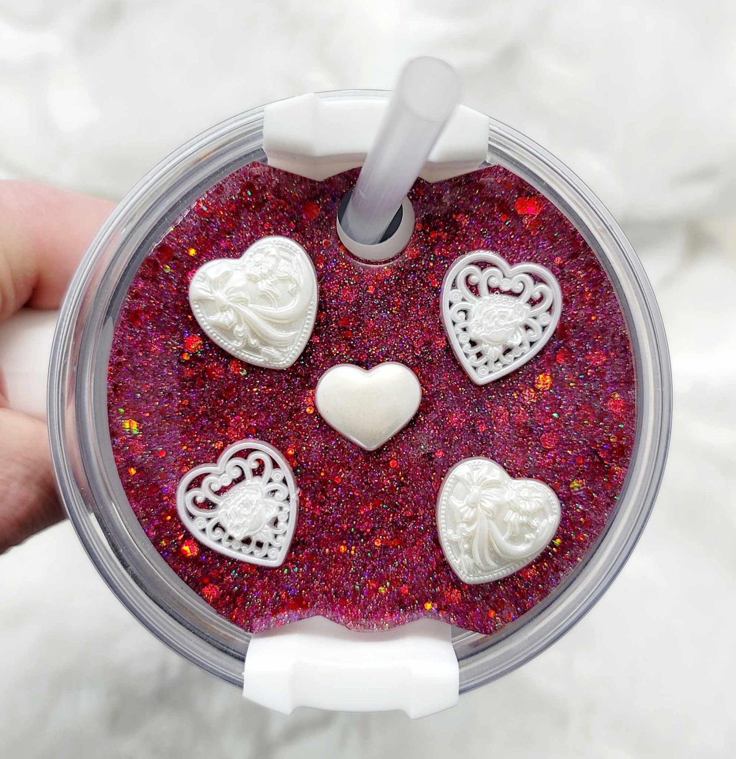 Valentine Pearl Hearts Lid Cover