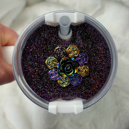 Black Iridescent Roses Lid Cover