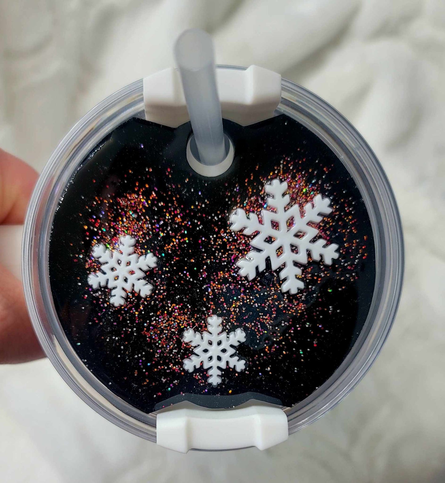 Black and Red Snowflake Lid Cover