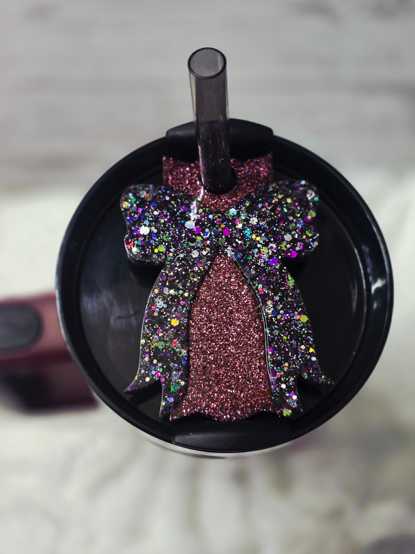 Red and Purple Glitter Bow Lid Topper