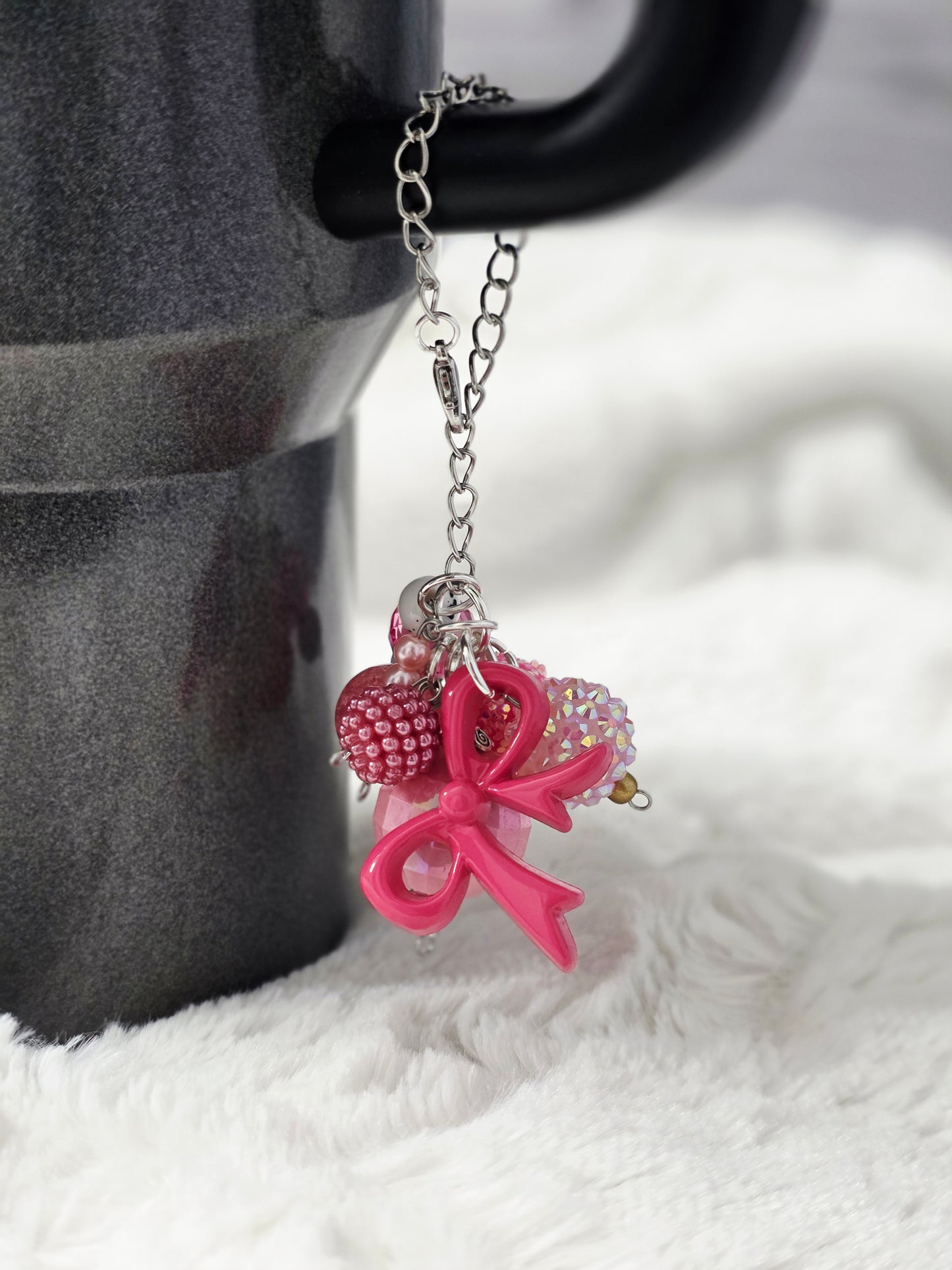 Pink Bow Beaded Tumbler Dangle