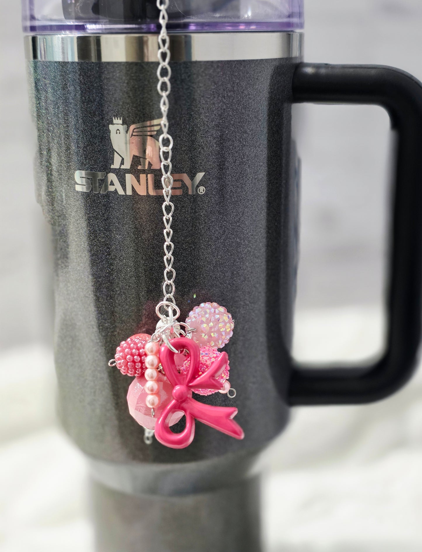 Pink Bow Beaded Tumbler Dangle