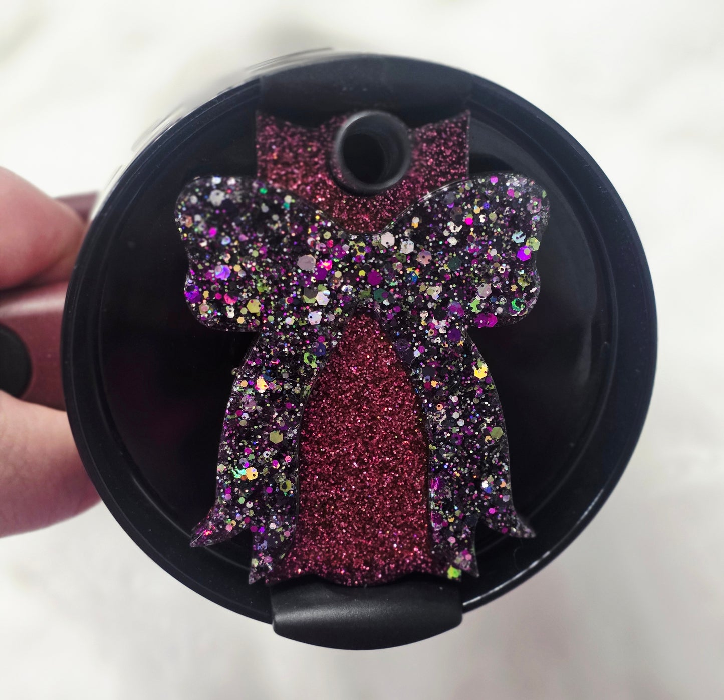 Red and Purple Glitter Bow Lid Topper