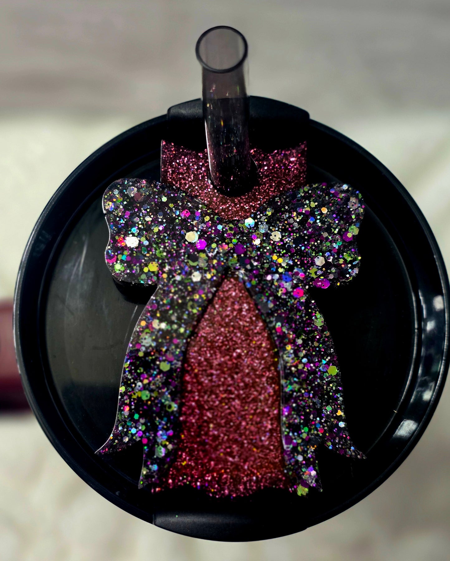 Red and Purple Glitter Bow Lid Topper