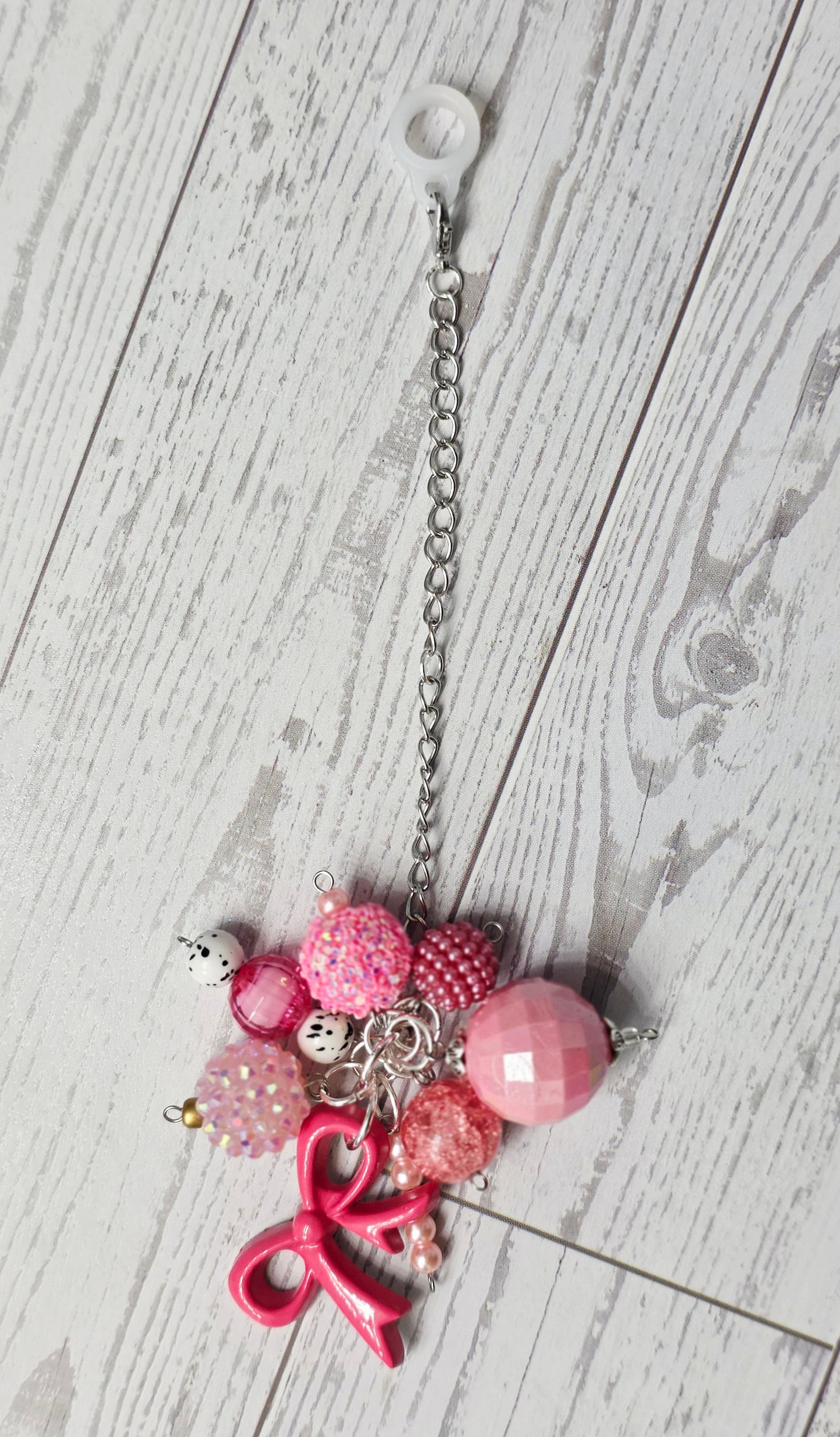 Pink Bow Beaded Tumbler Dangle