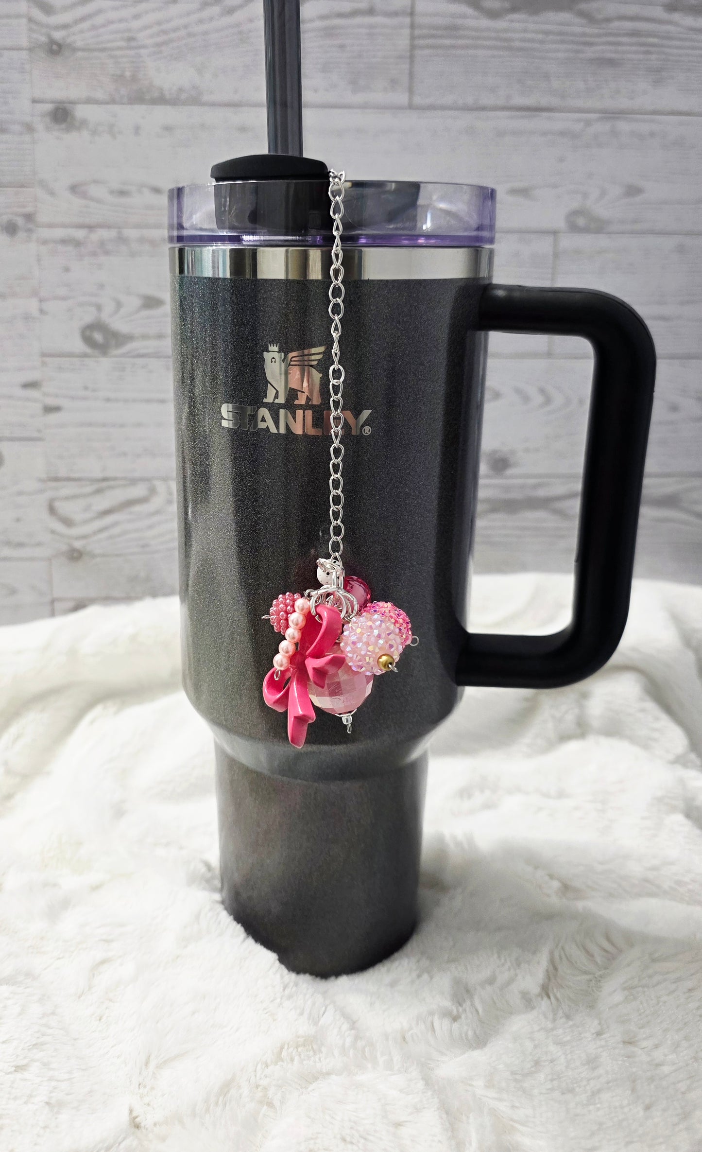Pink Bow Beaded Tumbler Dangle